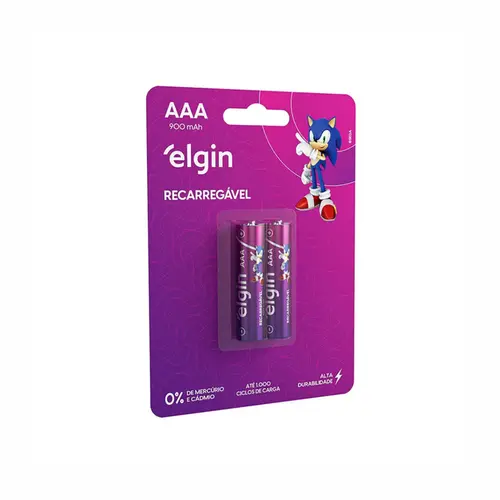 PILHA RECARREGAVEL AAA 900MAH ELGIN COM 2 UNIDADES