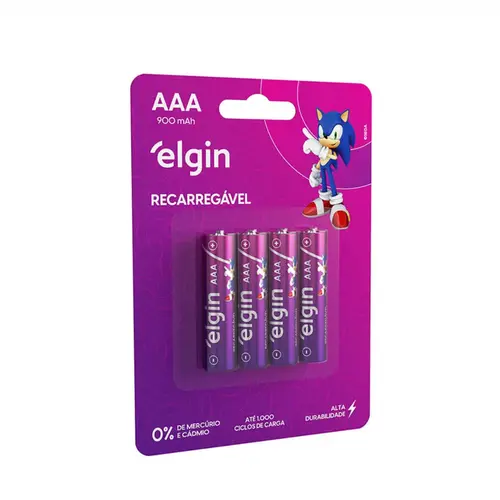PILHA RECARREGAVEL AAA 900MAH ELGIN COM 4 UNIDADES