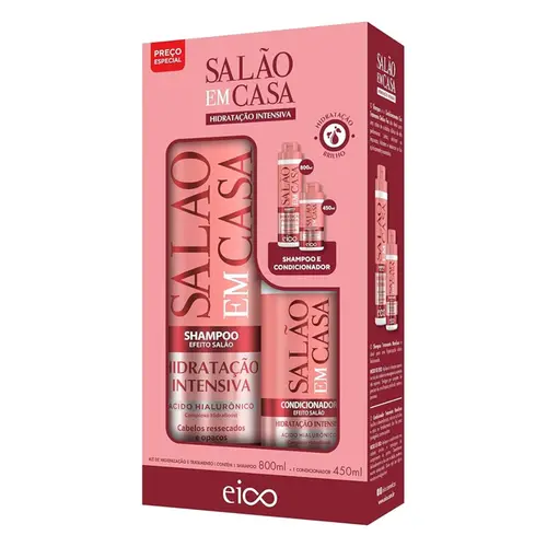 KIT SHAMPOO E CONDICIONADOR SALAO EM CASA EICO 800ML E 450ML
