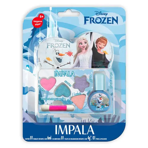 KIT INFANTIL PALETA DE MAQUIAGEM E ESMALTE FROZEN IMPALA 4G E 6ML