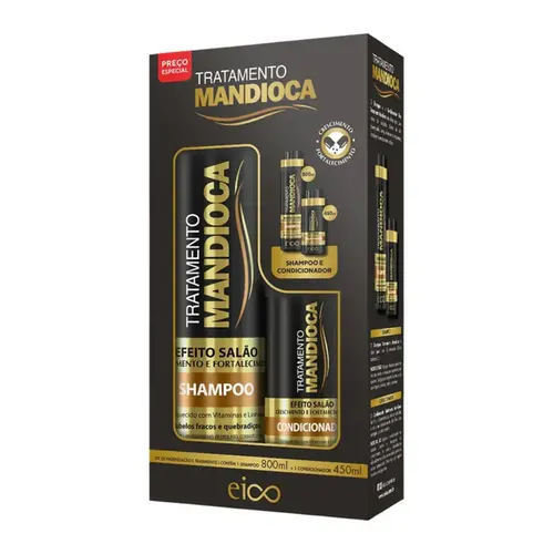 KIT SHAMPOO E CONDICIONADOR TRATAMENTO MANDIOCA EICO 800ML E 450ML