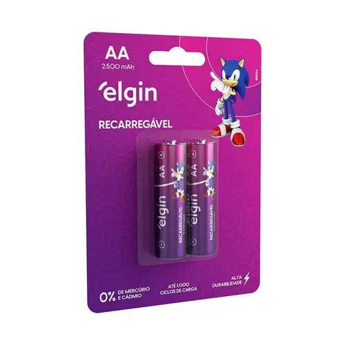 PILHA RECARREGAVEL AA 2500MAH ELGIN COM 2 UNIDADES