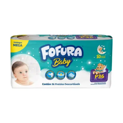 FRALDA MEGA P COM 36 UNIDADES FOFURA BABY