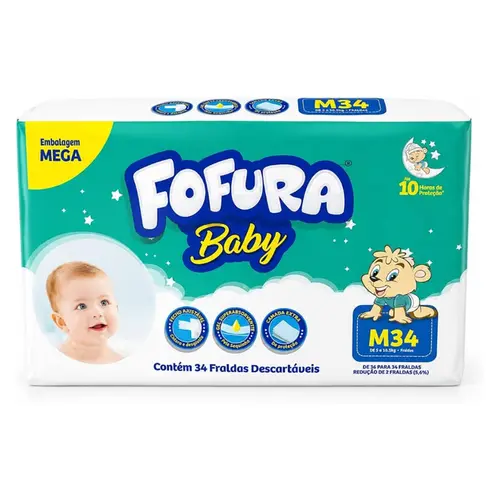 FRALDA MEGA M COM 34 UNIDADES FOFURA BABY