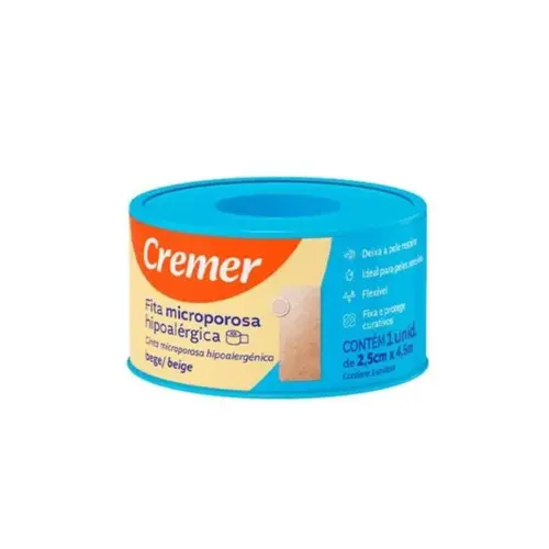 FITA MICROPOROSA 2,5CM X 4,5M BEGE COM 1 UNIDADE CREMER