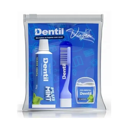 KIT DE VIAGEM CREME DENTAL, ESCOVA DE DENTE E FIO DENTAL PLUS MINT DENTIL