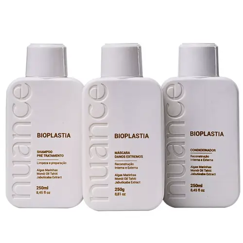 KIT SHAMPOO CONDICIONADOR E MASCARA BIOPLASTIA NUANCE 250ML E 250G