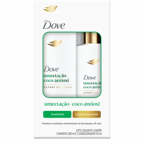 KIT SHAMPOO E CONDICIONADOR UMECTACAO COCO ANTIOXI DOVE 350ML E 175ML