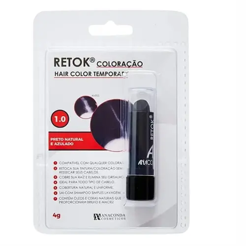 RETOK COLORACAO CAPILAR 1.0 PRETO NATURAL E AZULADO ANACONDA 4G