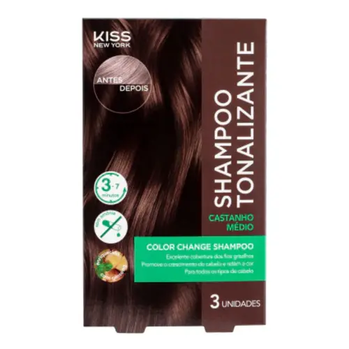 SHAMPOO TONALIZANTE COM 3 UNIDADES CASTANHO MEDIO KISS