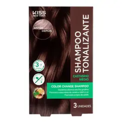 SHAMPOO TONALIZANTE COM 3 UNIDADES CASTANHO MEDIO KISS