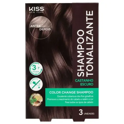 SHAMPOO TONALIZANTE CASTANHO ESCURO COM 3 UNIDADES KISS