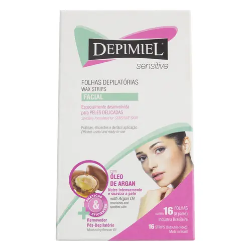 FOLHAS DEPILATORIAS FACIAIS COM 16 UNIDADES ARGAN DEPIMIEL