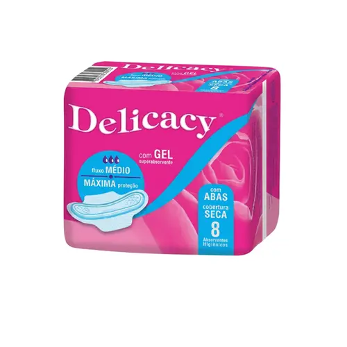 ABSORVENTE COBERTURA SECA COM ABAS COM 8 UNIDADES DELICACY