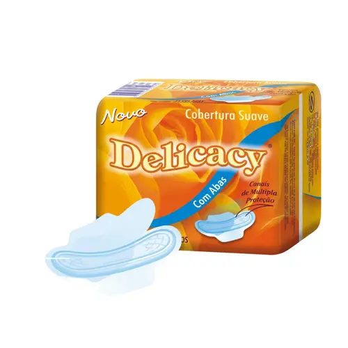 ABSORVENTE COBERTURA SUAVE COM ABAS COM 8 UNIDADES DELICACY