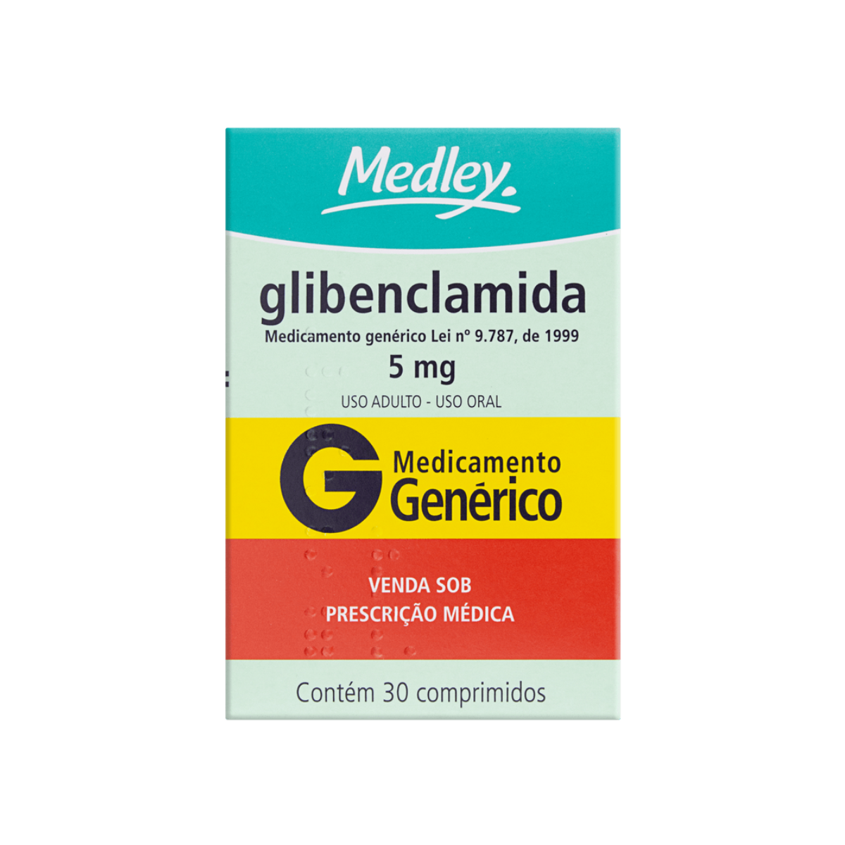 GLIBENCLAMIDA 5MG C/30 COMPRIMIDOS MEDLEY - MEDLEY INDUSTRIA FAR