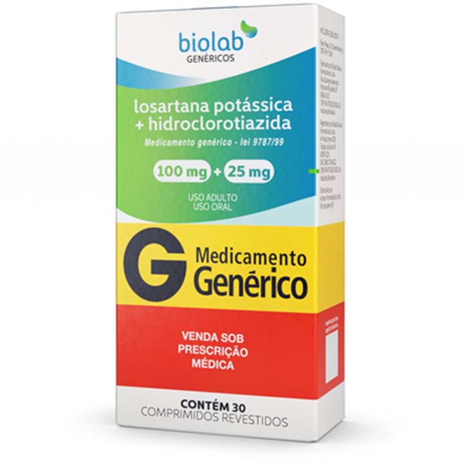 LOSARTANA 100MG + HIDROCLOROTIAZIDA 25MG C/30 COMPRIMIDOS BIOLAB ...