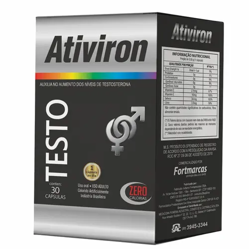 COMPLEMENTO ALIMENTAR TESTO COM 30 CÁPSULAS ATIVIRON