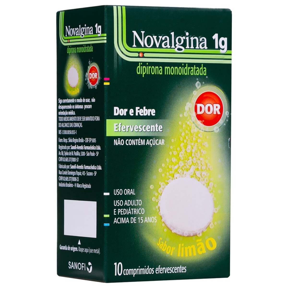 NOVALGINA 1G C/10 COMPRIMIDOS EFERVECENTES SABOR LIMÃO - SANOFI